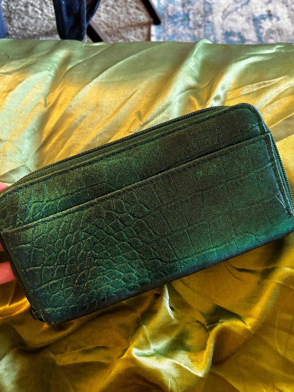 Unique DIY Faux Snake Skin Wallet Emerald Green Sparkly Holographic